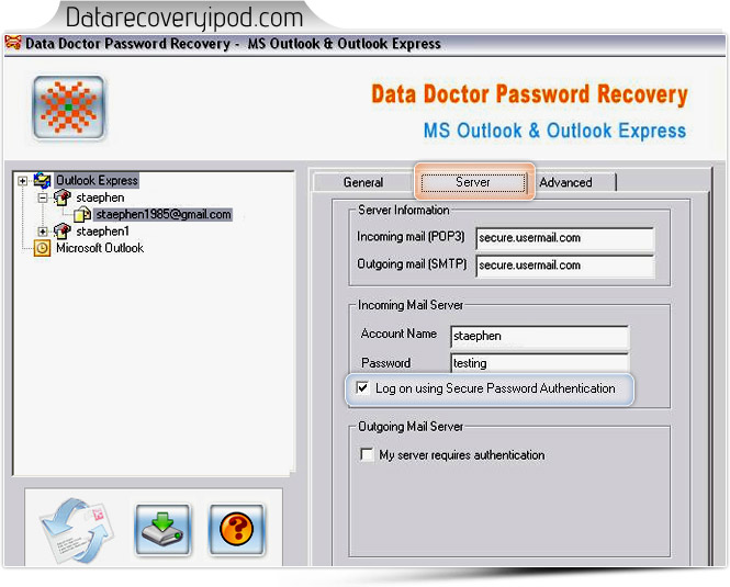 Outlook express password recovery software