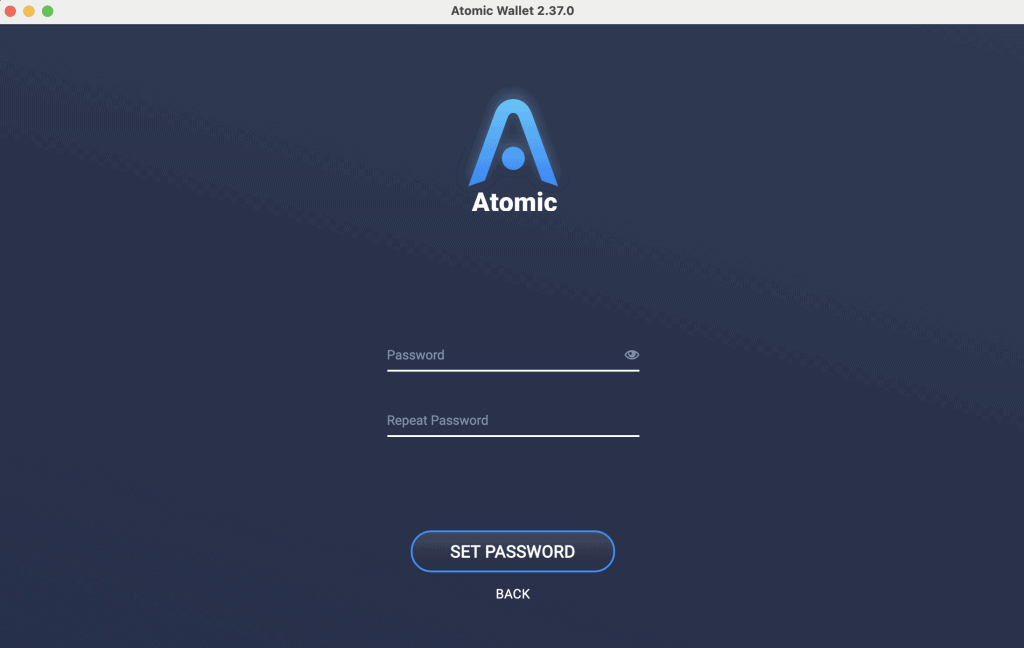 Set a password for your Atomic wallet.