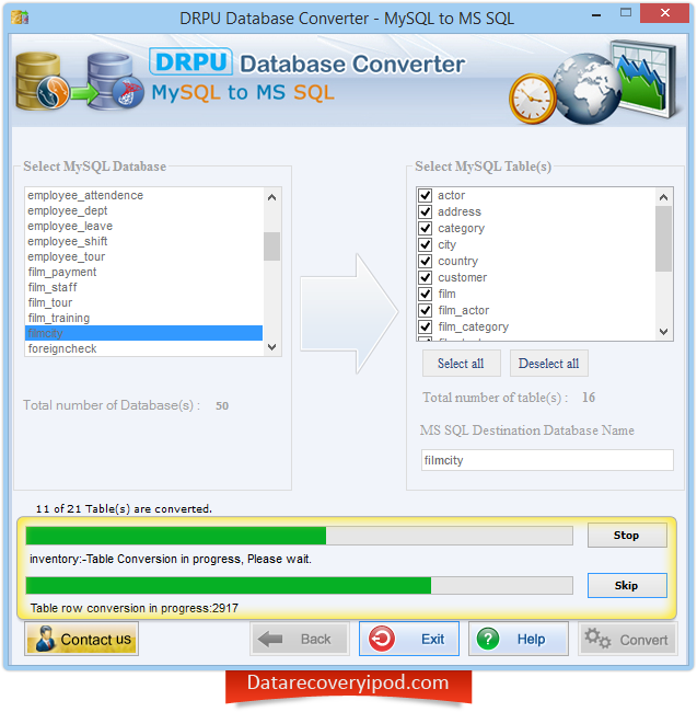 MySQL to MS SQL database converter